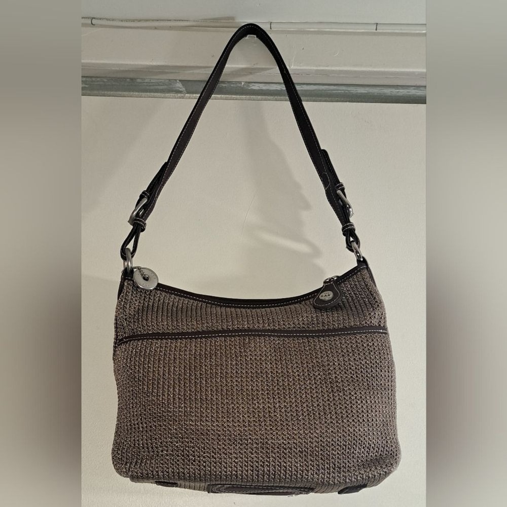 The Sak Woven Shoulder Bag Purse Brown‎ Metallic Textured Hobo